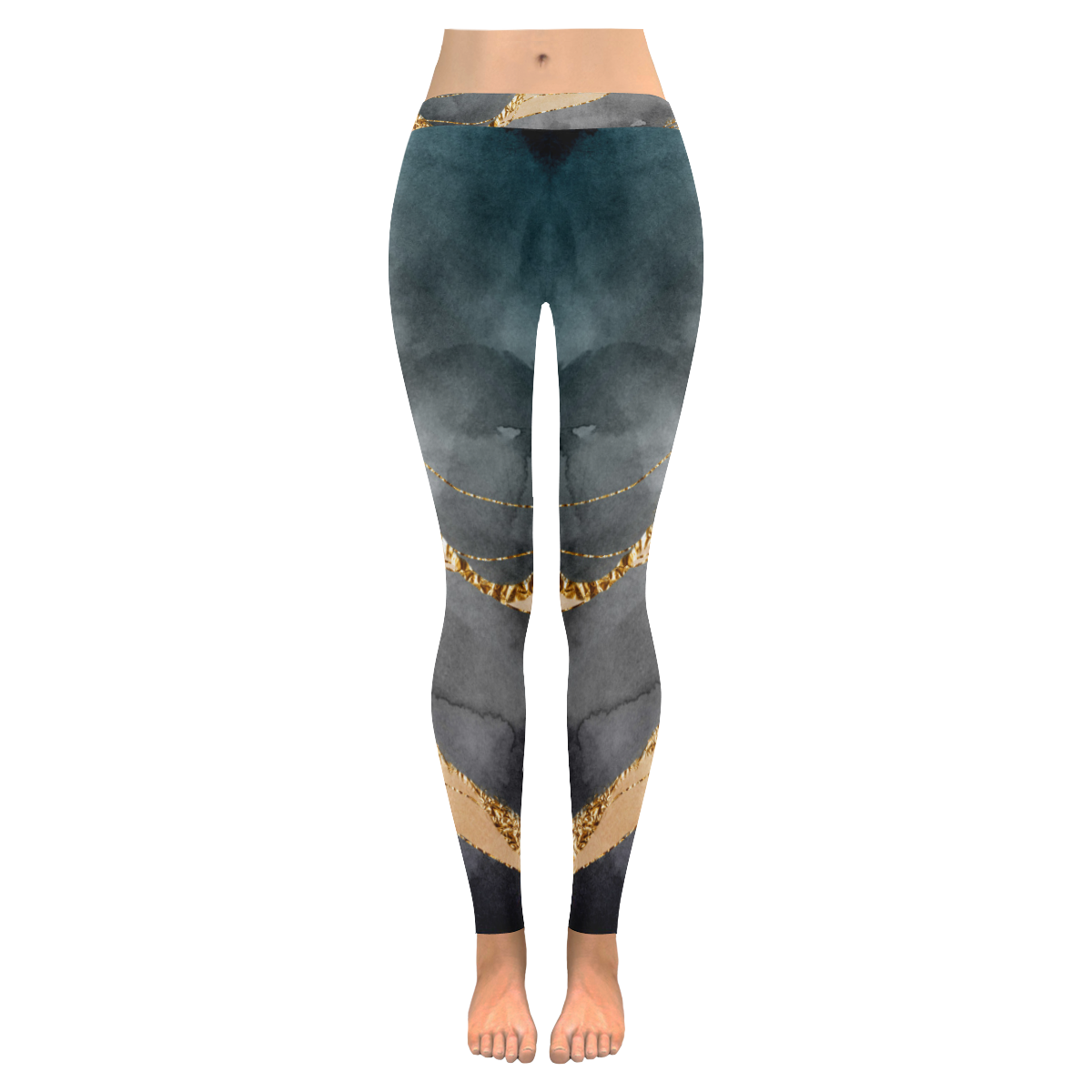 black and gold Women's Low Rise Leggings (Invisible Stitch) (Model L05)