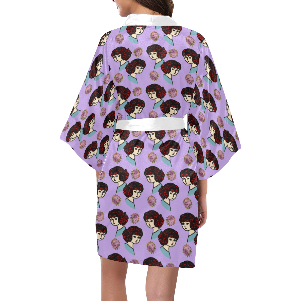 redhead girl pattern lilac Kimono Robe