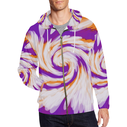 Purple Orange Tie Dye Swirl Abstract All Over Print Full Zip Hoodie for Men (Model H14)