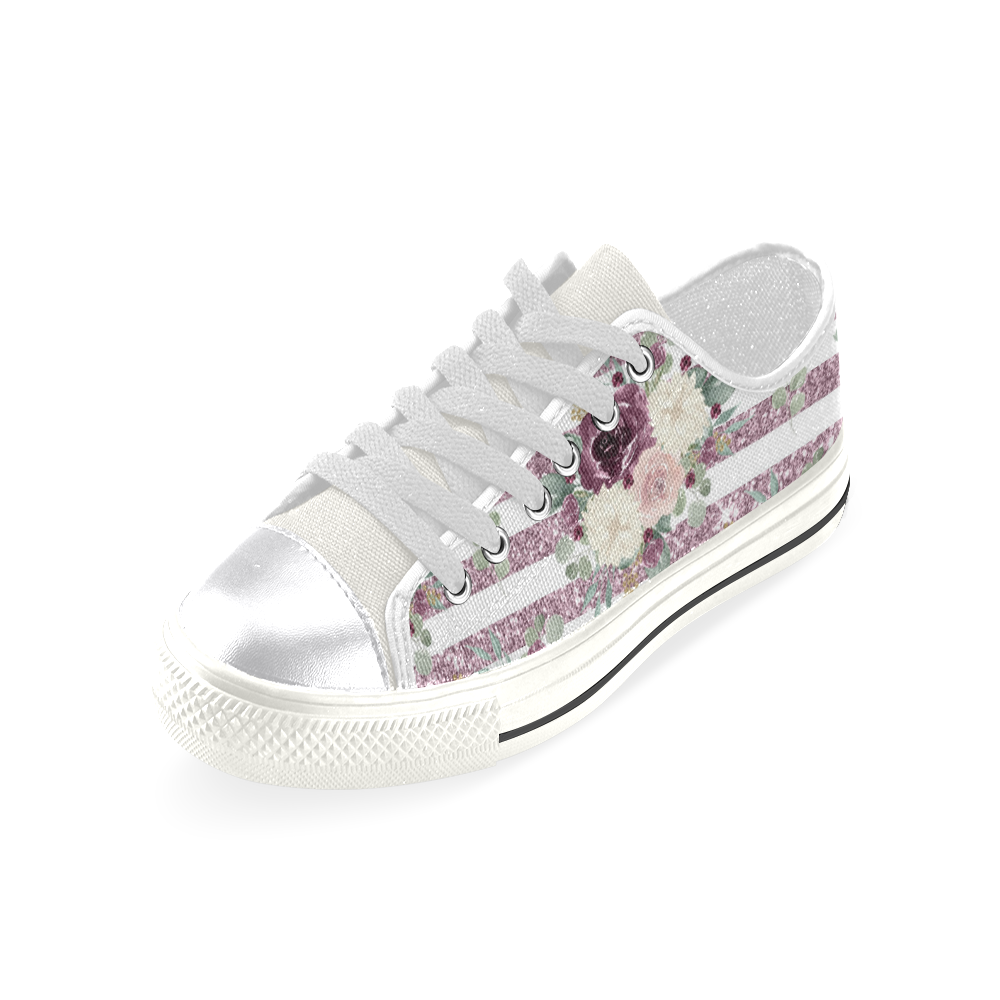 Floral Flower, Plum Watercolor Women's Classic Canvas Shoes (Model 018)