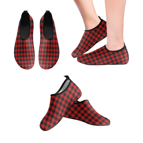 LUMBERJACK Squares Fabric - red black Men's Slip-On Water Shoes (Model 056)