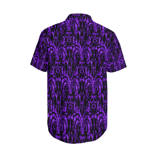Gothic Purple Devil Fade Satin Dress Shirt Men's Short Sleeve Shirt with Lapel Collar (Model T54)