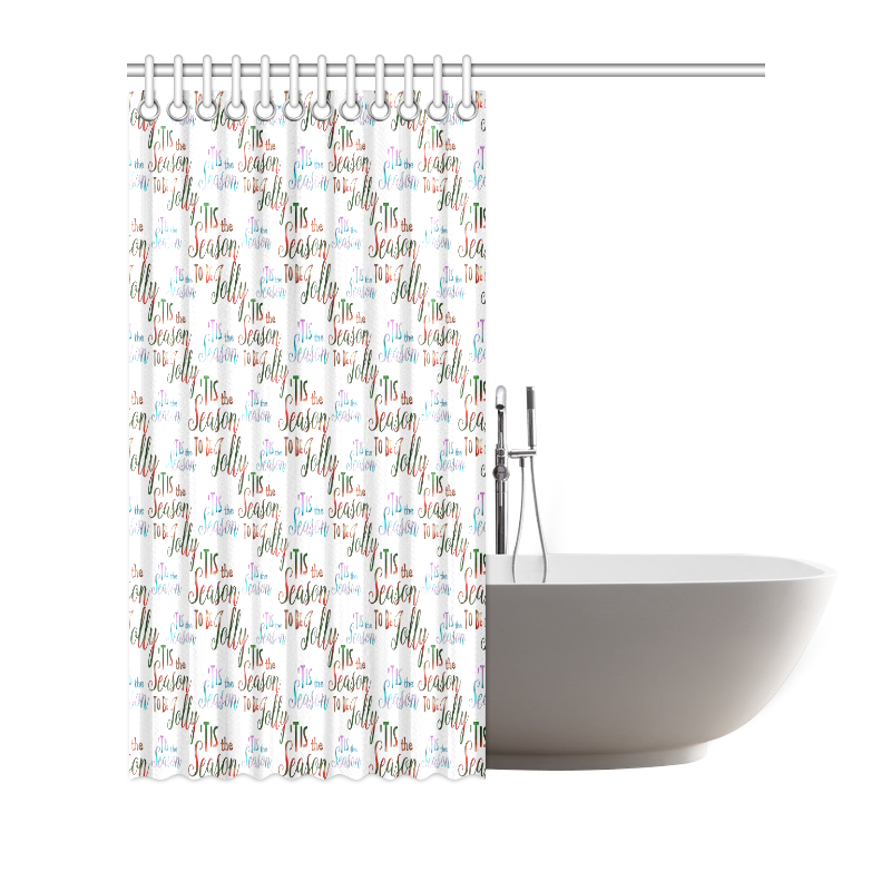 Christmas 'Tis The Season Pattern on White Shower Curtain 72"x72"