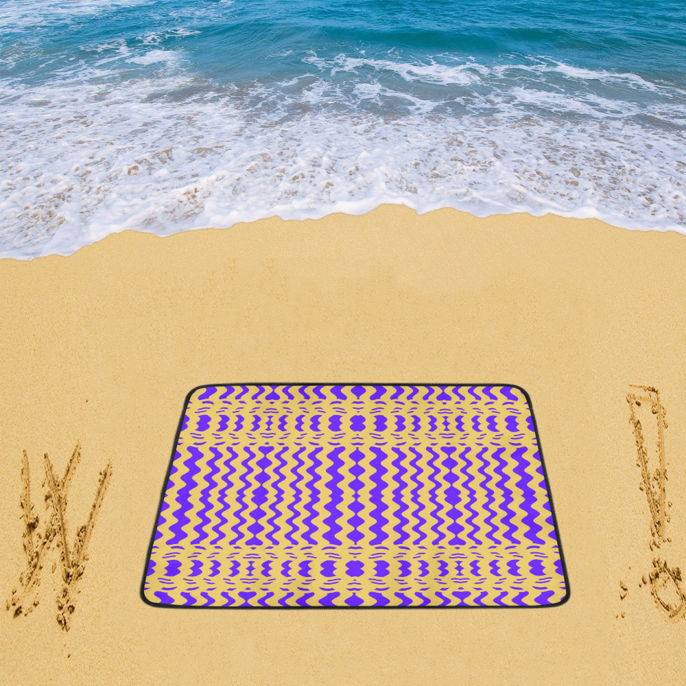 Purple Yellow Modern  Waves Lines Beach Mat 78"x 60"