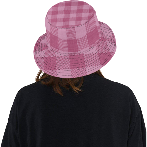 Rose Pink Plaid All Over Print Bucket Hat