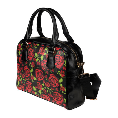 Red Roses on Black Shoulder Handbag (Model 1634)