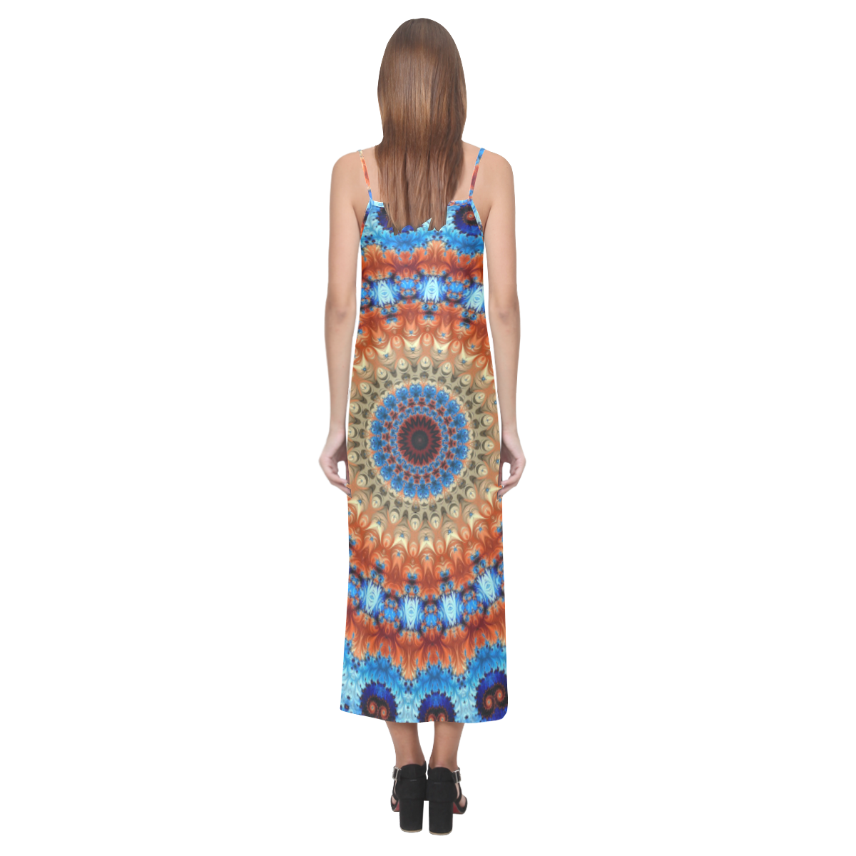 Kaleidoscope V-Neck Open Fork Long Dress(Model D18)