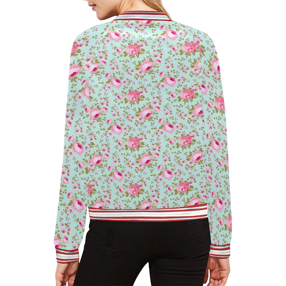 Peony Pattern All Over Print Bomber Jacket for Women (Model H21)