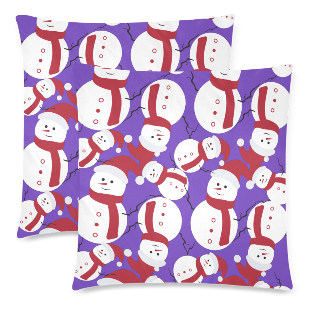 Snowman CHRISTMAS Pattern PURPLE Custom Zippered Pillow Cases 18"x 18" (Twin Sides) (Set of 2)