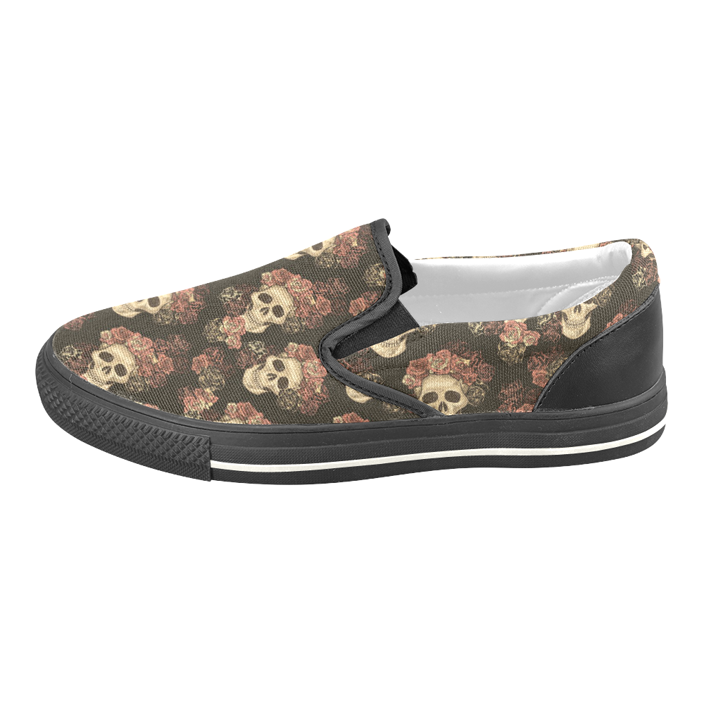 Skull and Rose Pattern Slip-on Canvas Shoes for Kid (Model 019)