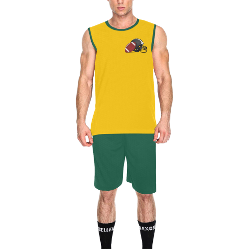 Football and Football Helmet Sports Green and Gold All Over Print Basketball Uniform