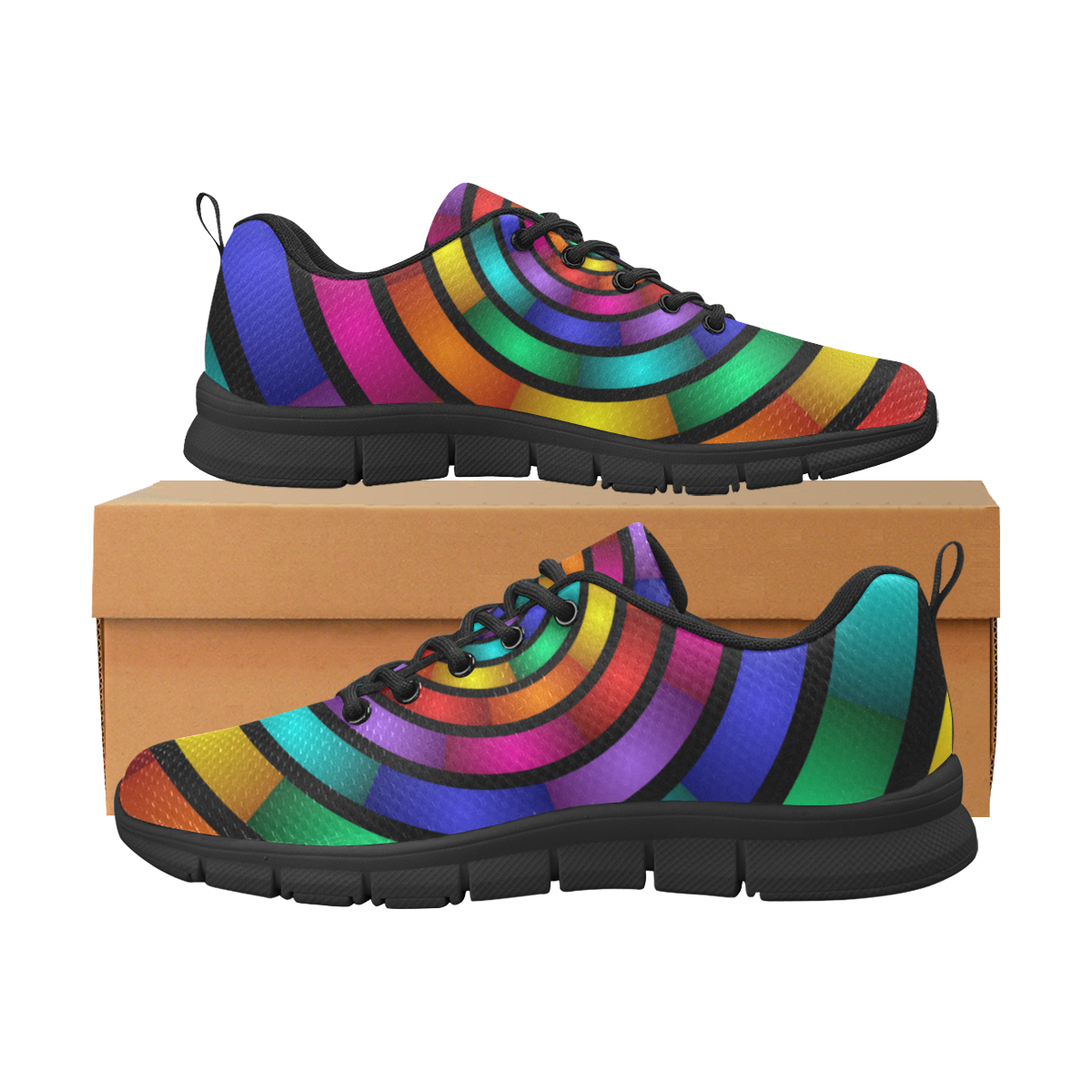 Round Psychedelic Colorful Modern Fractal Art Graphic Men's Breathable Running Shoes (Model 055)