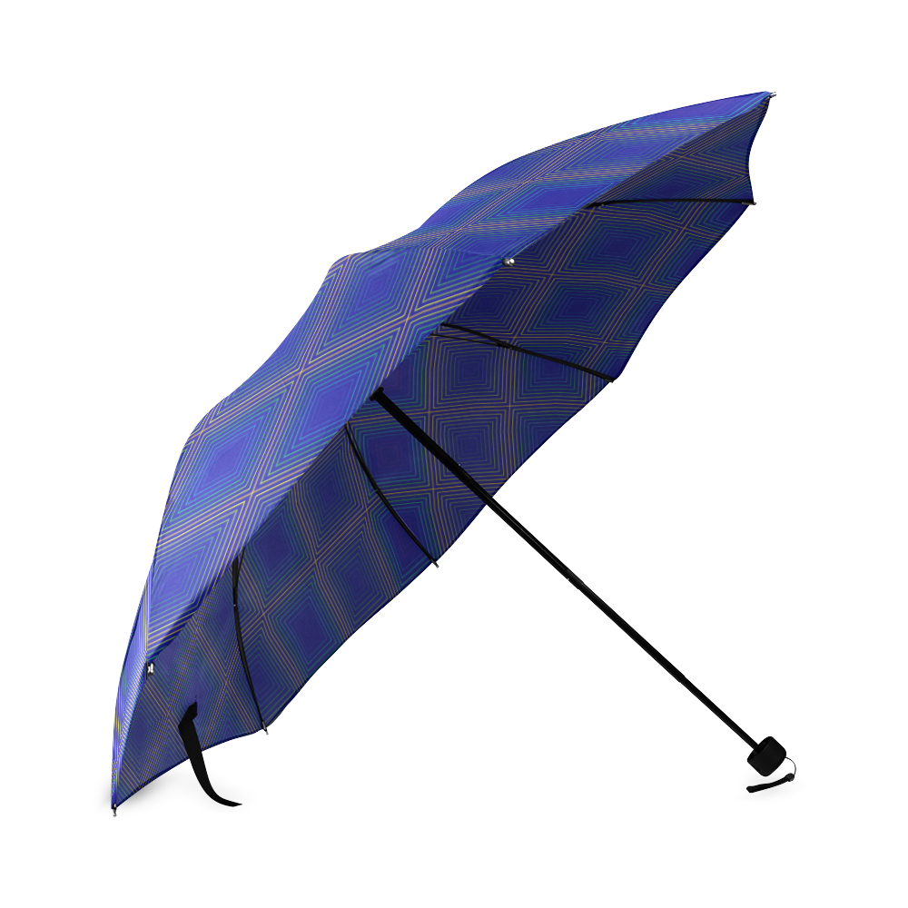 Royal blue golden multicolored multiple squares Foldable Umbrella (Model U01)
