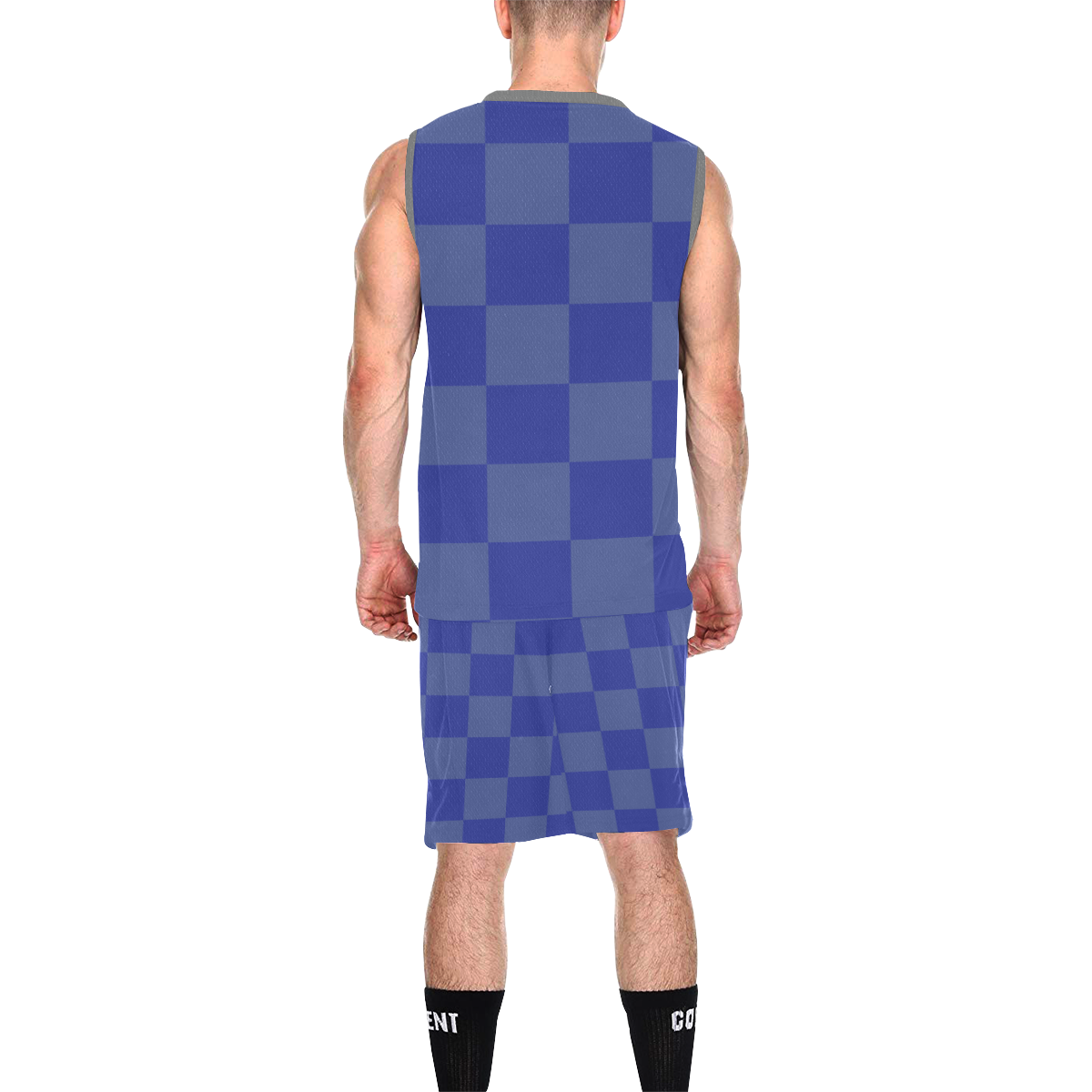 Blue Checkered All Over Print Basketball Uniform