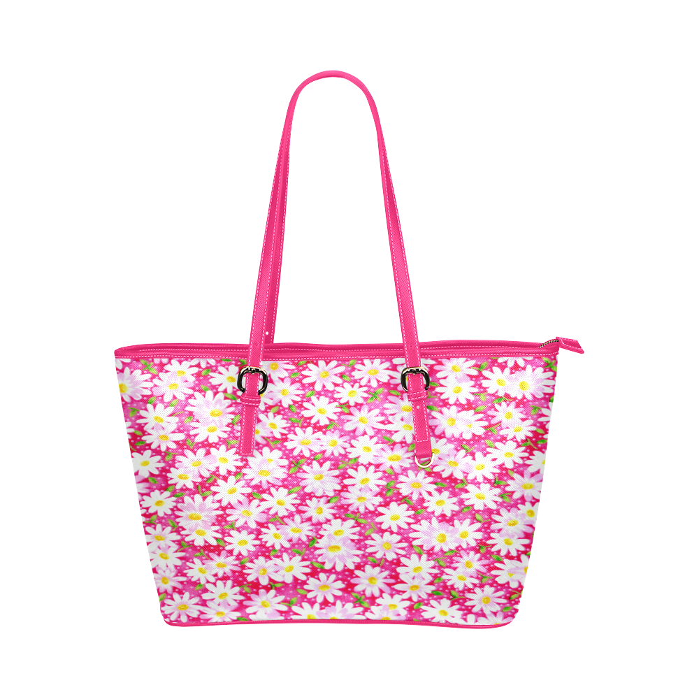 Friendly Daisy Leather Tote Bag/Large (Model 1651)