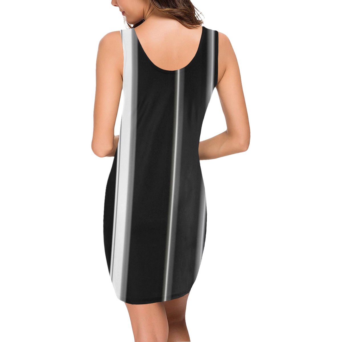 Teal black and white stripes vertical Medea Vest Dress (Model D06)