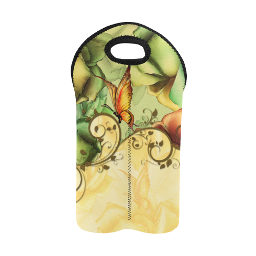 Colorful flowers with butterflies 2-Bottle Neoprene Wine Bag