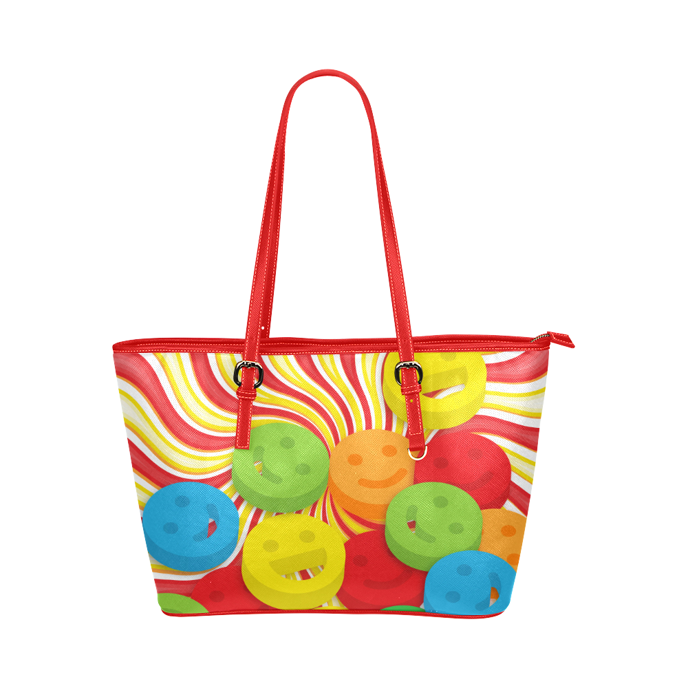 Rainbow Swirls Smiley Faces Tote Bag Leather Tote Bag/Small (Model 1651)