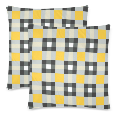 Yellow Plaid Custom Zippered Pillow Cases 18"x 18" (Twin Sides) (Set of 2)