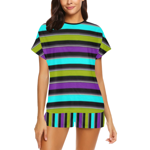 retro stripe 1 Women's Short Pajama Set