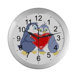 Penguin Love Silver Color Wall Clock