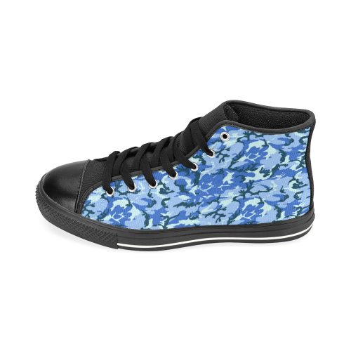 Woodland Blue Camouflage High Top Canvas Shoes for Kid (Model 017)