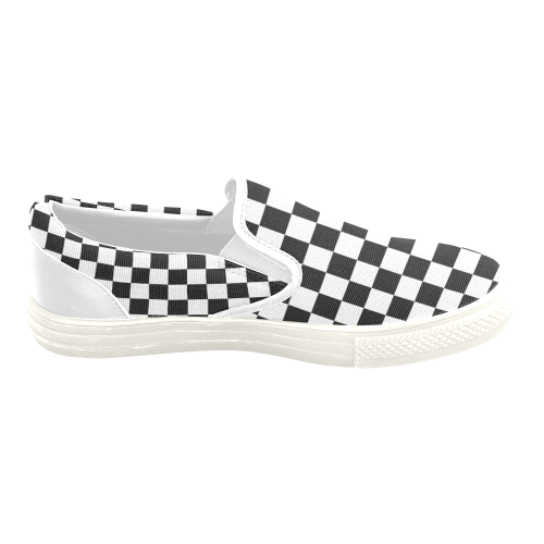 Checkerboard Black and White Men's Slip-on Canvas Shoes (Model 019)