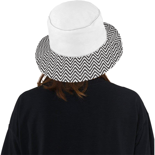 Elegant White & Black Chevron All Over Print Bucket Hat
