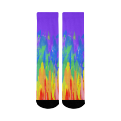 Flames Paint Abstract Purple Mid-Calf Socks (Black Sole)