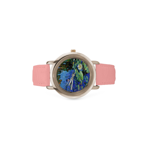 WATERLILIES POND Women's Rose Gold Leather Strap Watch(Model 201)