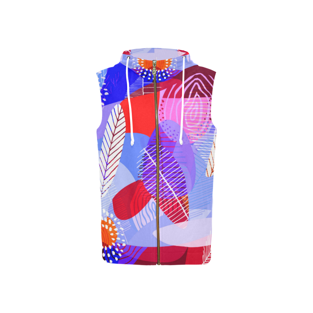 leaf pattern All Over Print Sleeveless Zip Up Hoodie for Women (Model H16)