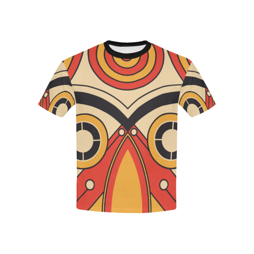 Geo Aztec Bull Tribal Kids' All Over Print T-Shirt with Solid Color Neck (Model T40)
