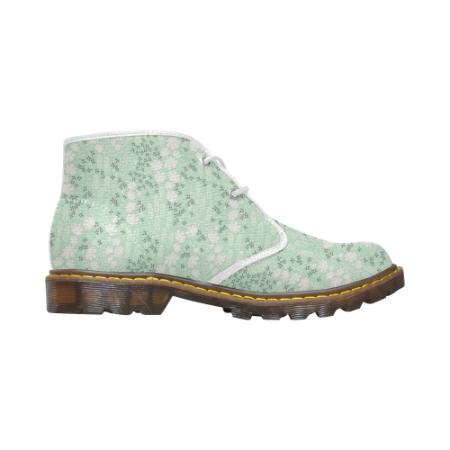 Mint Floral Pattern Women's Canvas Chukka Boots/Large Size (Model 2402-1)