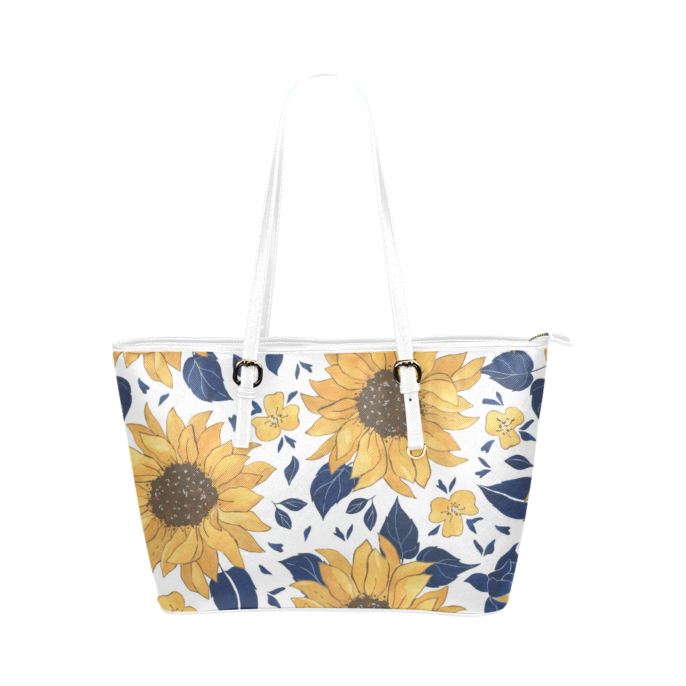 Sunflowers White Tote Purse Bag Leather Tote Bag/Small (Model 1651)