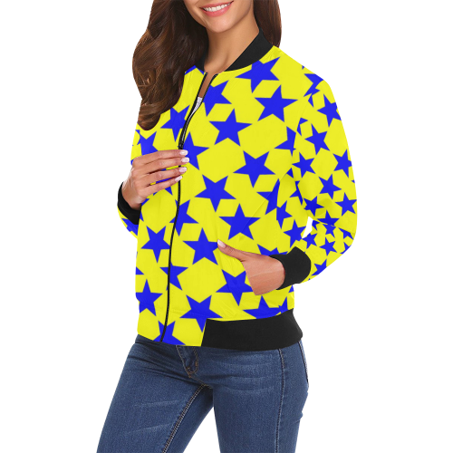 BLUE STARS All Over Print Bomber Jacket for Women (Model H19)