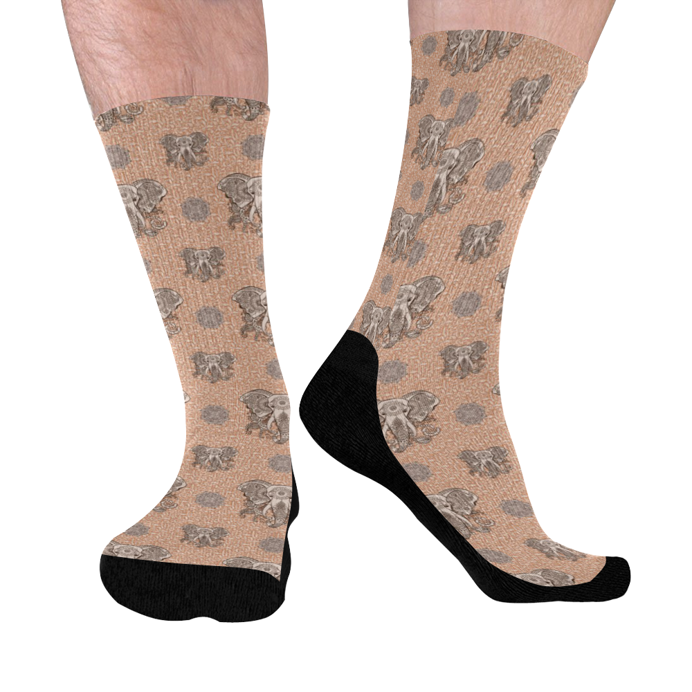 Ethnic Elephant Mandala Pattern Mid-Calf Socks (Black Sole)