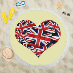 Union Jack British UK Flag Heart Yellow Circular Beach Shawl 59"x 59"