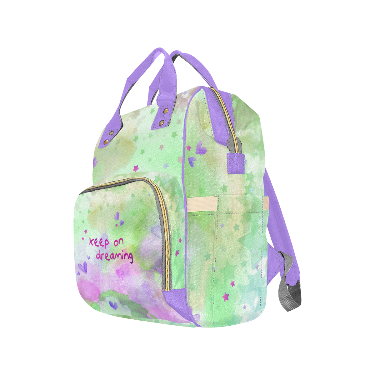 KEEP ON DREAMING - lilac and green Multi-Function Diaper Backpack/Diaper Bag (Model 1688)
