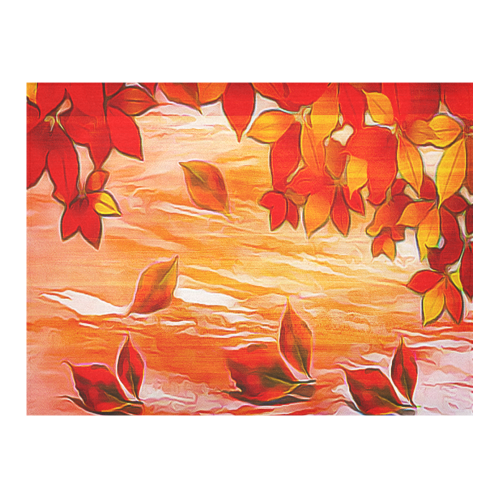 Red Leaves Cotton Linen Tablecloth 52"x 70"