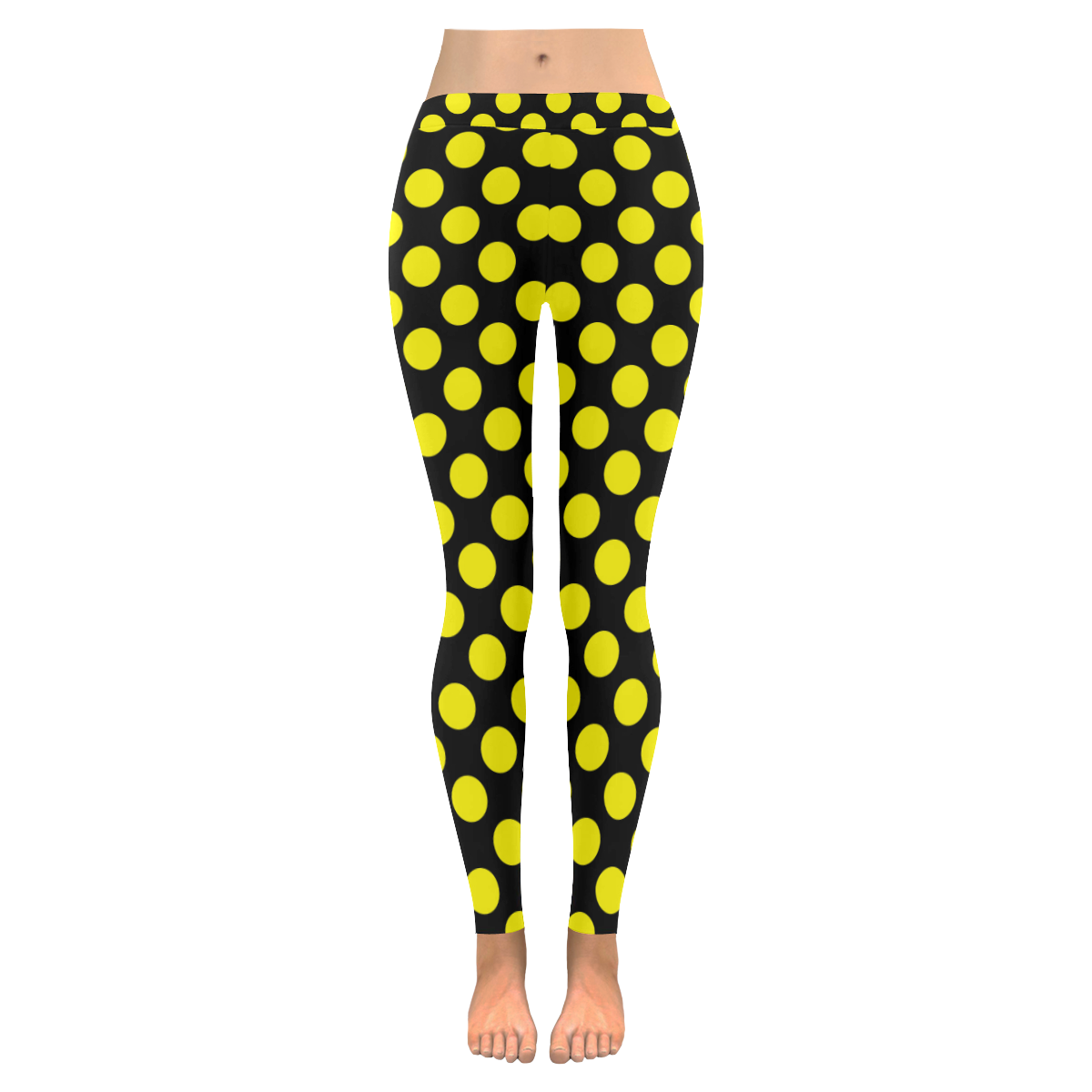 Yellow Polka Dots on Black Women's Low Rise Leggings (Invisible Stitch) (Model L05)