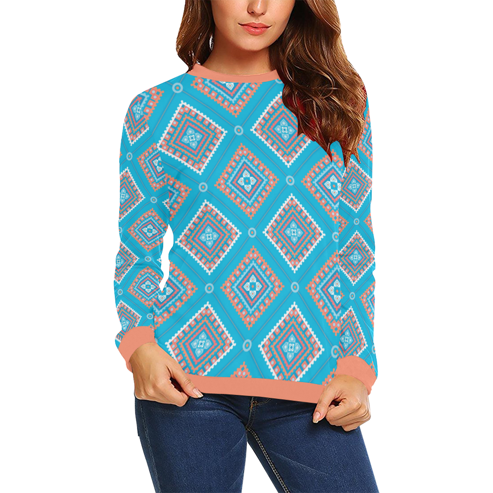 Blue Thai All Over Print Crewneck Sweatshirt for Women (Model H18)