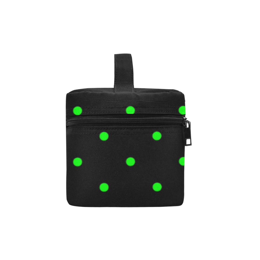 Green Polka Dots on Black Cosmetic Bag/Large (Model 1658)