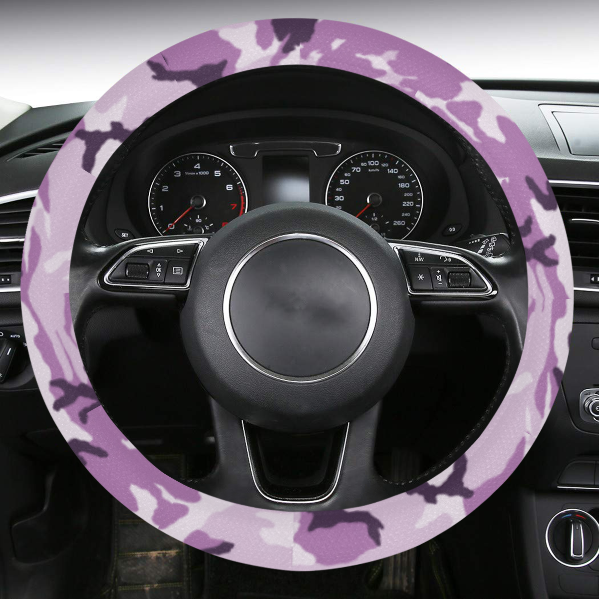 Woodland Pink Purple Camouflage Steering Wheel Cover with Anti-Slip Insert