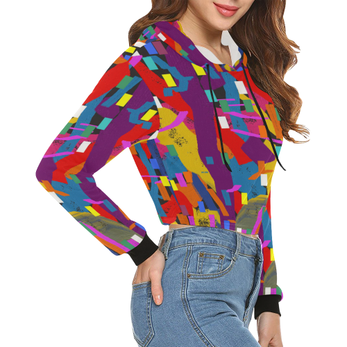 CONFETTI NIGHTS 2 All Over Print Crop Hoodie for Women (Model H22)