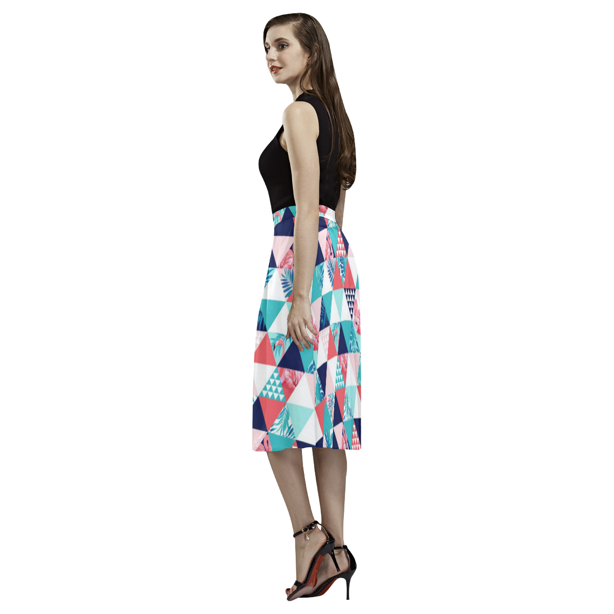 Flamingo Triangle Pattern Aoede Crepe Skirt (Model D16)