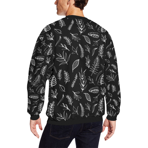BLACK DANCING LEAVES Men's Oversized Fleece Crew Sweatshirt (Model H18)
