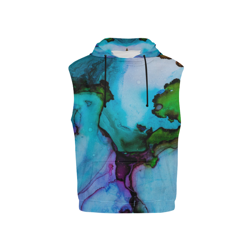 Blue green ink All Over Print Sleeveless Hoodie for Kid (Model H15)