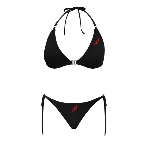 RED QUEEN BLACK & RED Buckle Front Halter Bikini Swimsuit (Model S08)