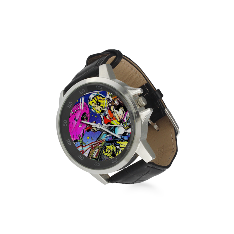 Battle in Space 2 Unisex Stainless Steel Leather Strap Watch(Model 202)