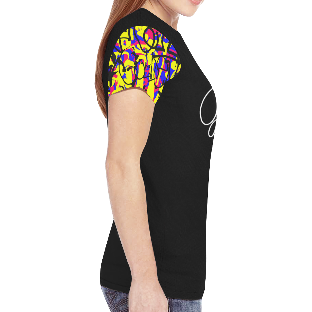 T shirt Black Graffiti 2 GV New All Over Print T-shirt for Women (Model T45)